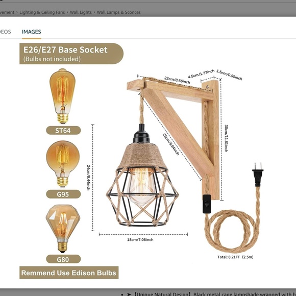 Wall mounted light boho light, rope and cage shade light fixture - Picture 3 of 7